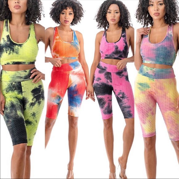 Ruched style workout set in yellow and blue - Picture 6 of 6